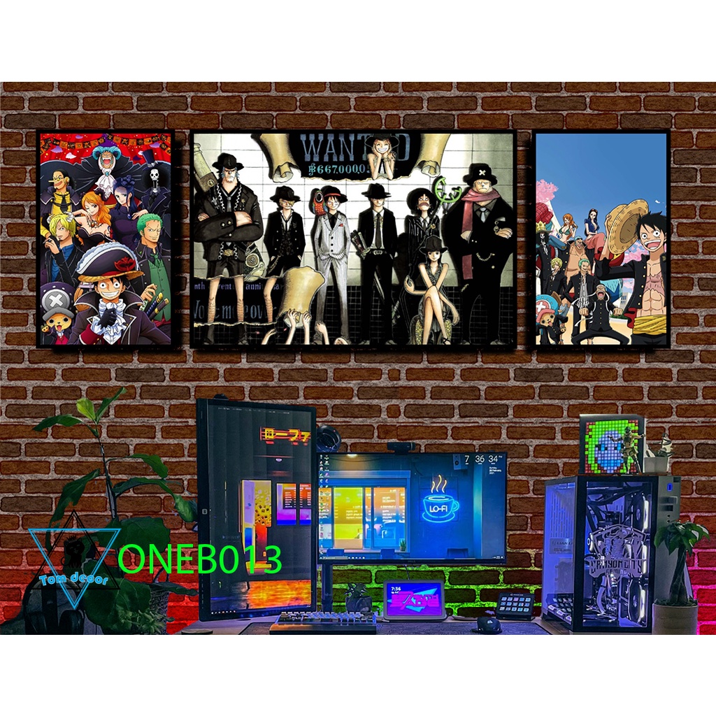 Bộ 3 tranh tráng gương cao cấp one piece zoro luffy law- tặng kèm đinh 3 chân treo tranh