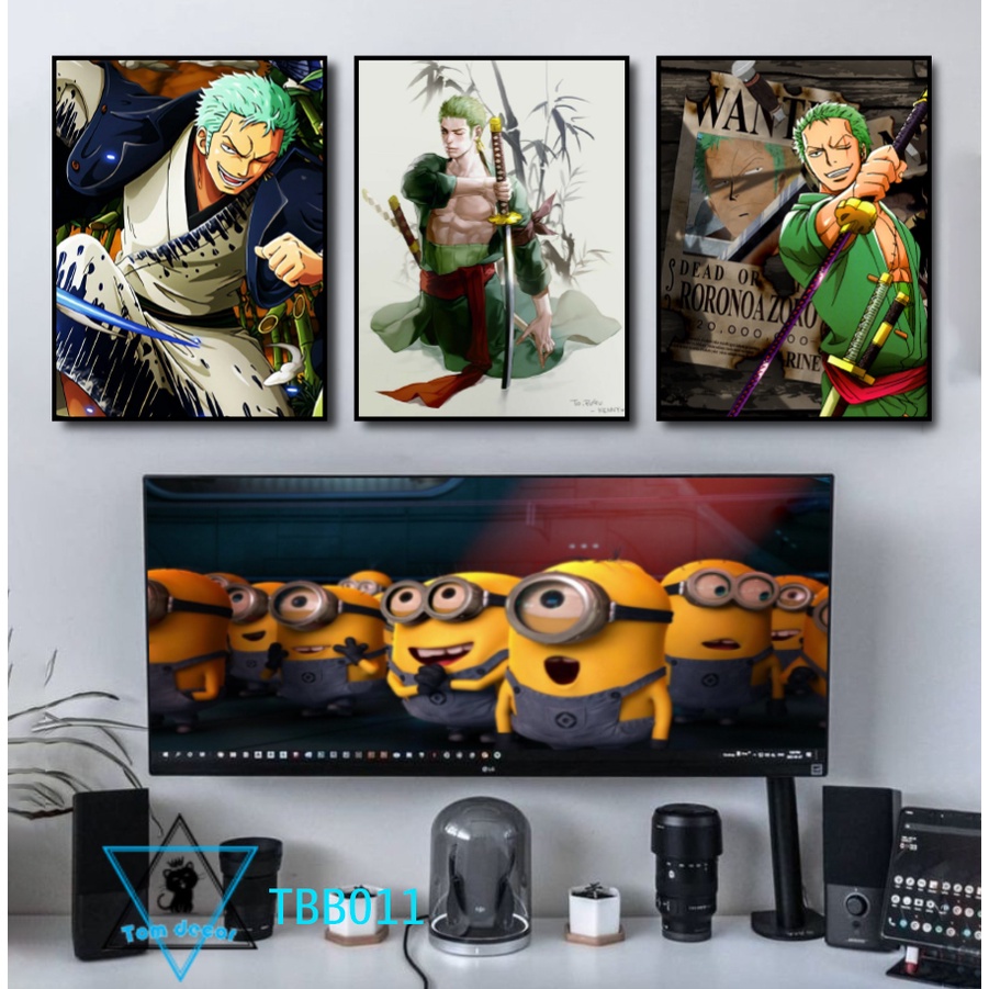 Bộ 3 tranh nhựa cứng formex dày 5mm dán tường - tranh onepiece luffy zoro