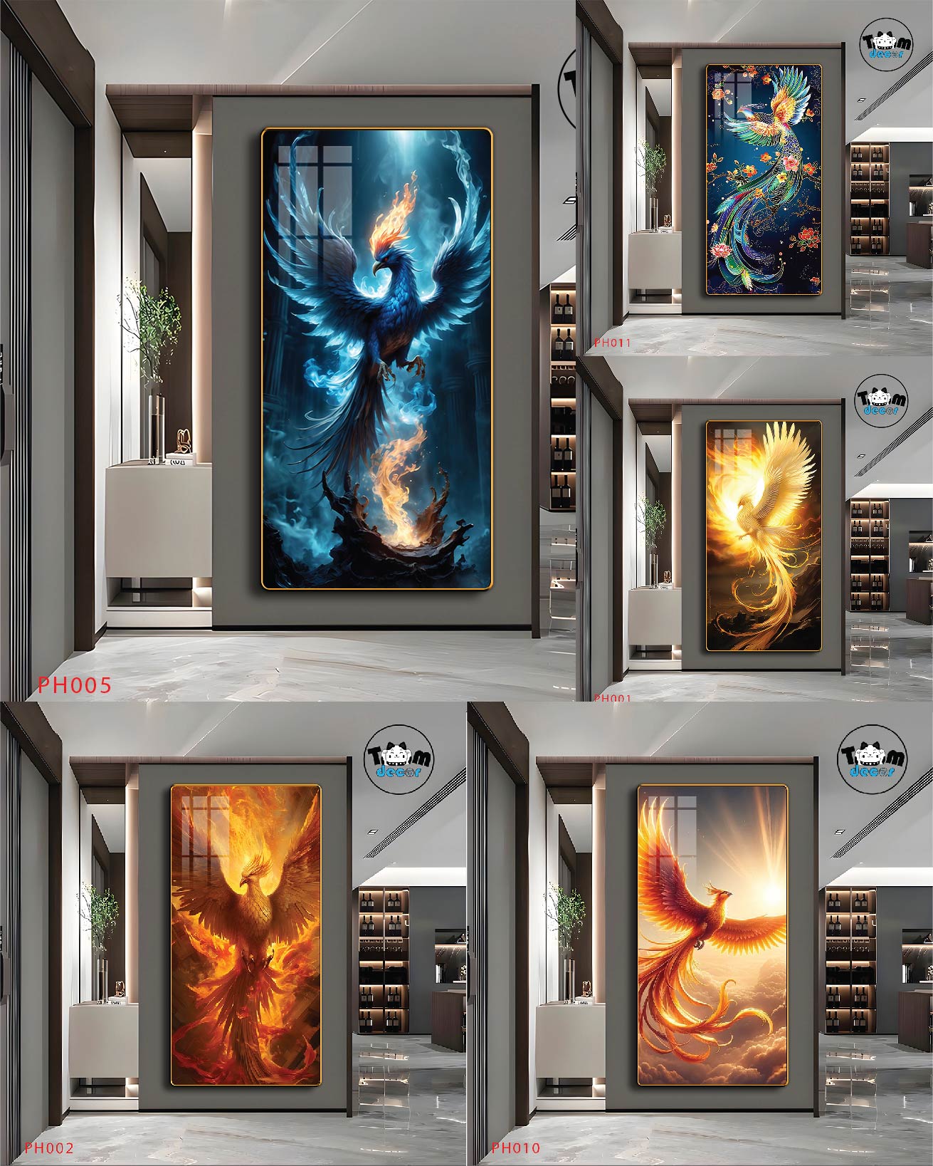Tranh Tráng Gương Phượng Hoàng Rực Lửa - Tranh Phong Thuỷ Cao Cấp Treo Tường