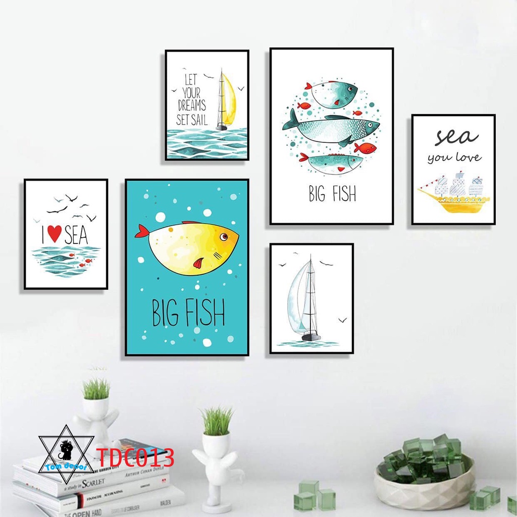 Combo 1 bộ 6 tranh decor canvas khung composite treo tường kích thước lớn