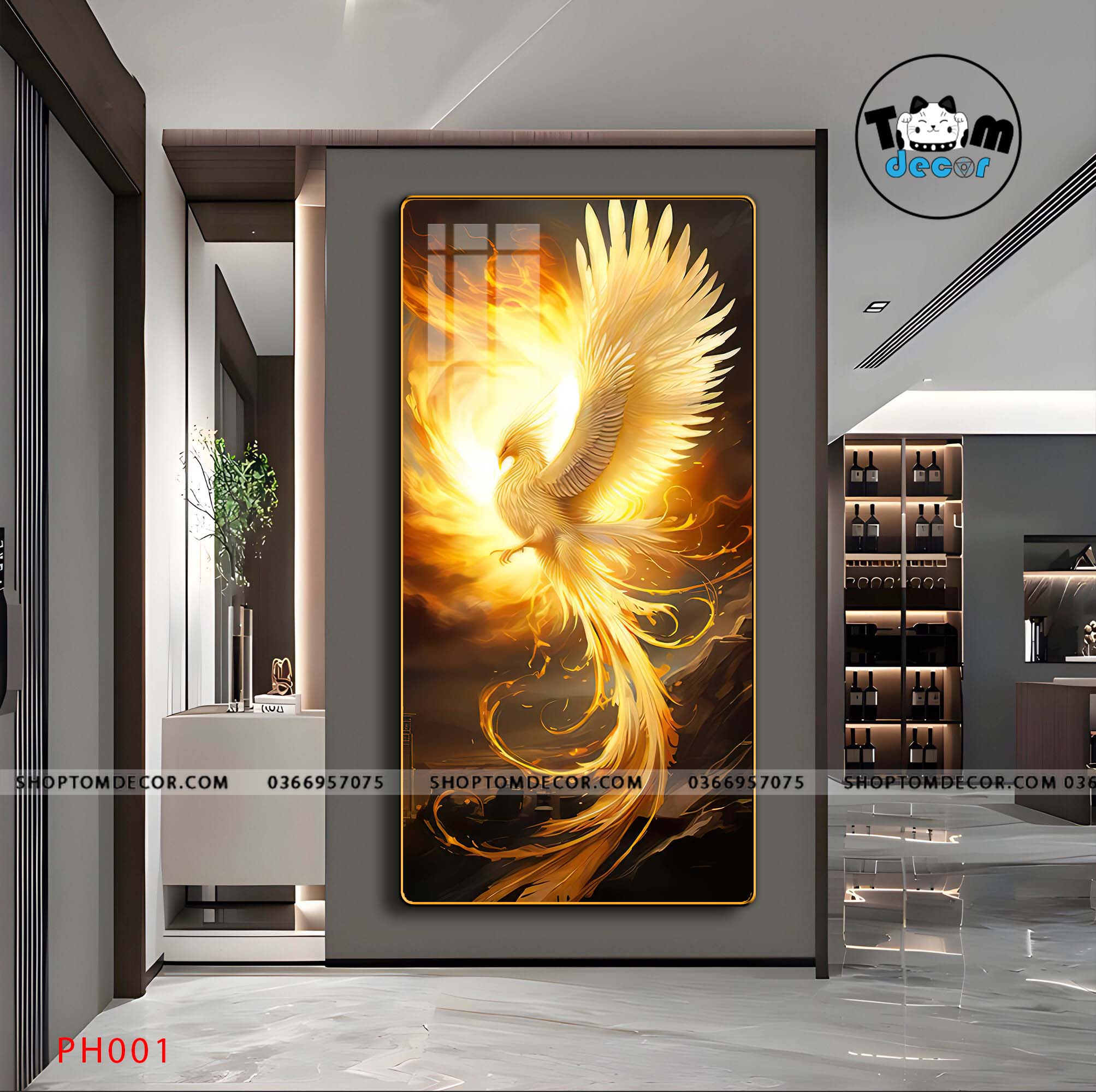 Tranh Tráng Gương Phượng Hoàng Rực Lửa - Tranh Phong Thuỷ Cao Cấp Treo Tường PH001