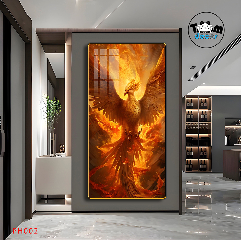 Tranh Tráng Gương Phượng Hoàng Rực Lửa - Tranh Phong Thuỷ Cao Cấp Treo Tường PH002