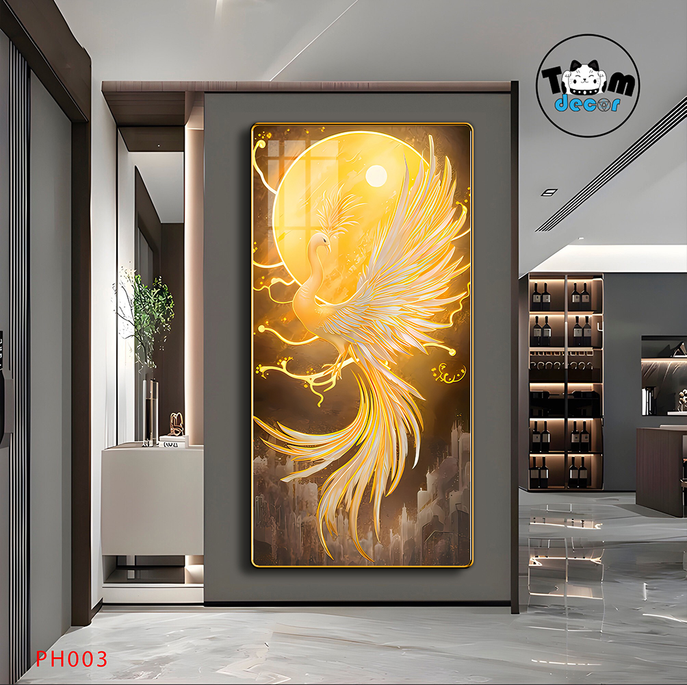 Tranh Tráng Gương Phượng Hoàng Rực Lửa - Tranh Phong Thuỷ Cao Cấp Treo Tường PH003