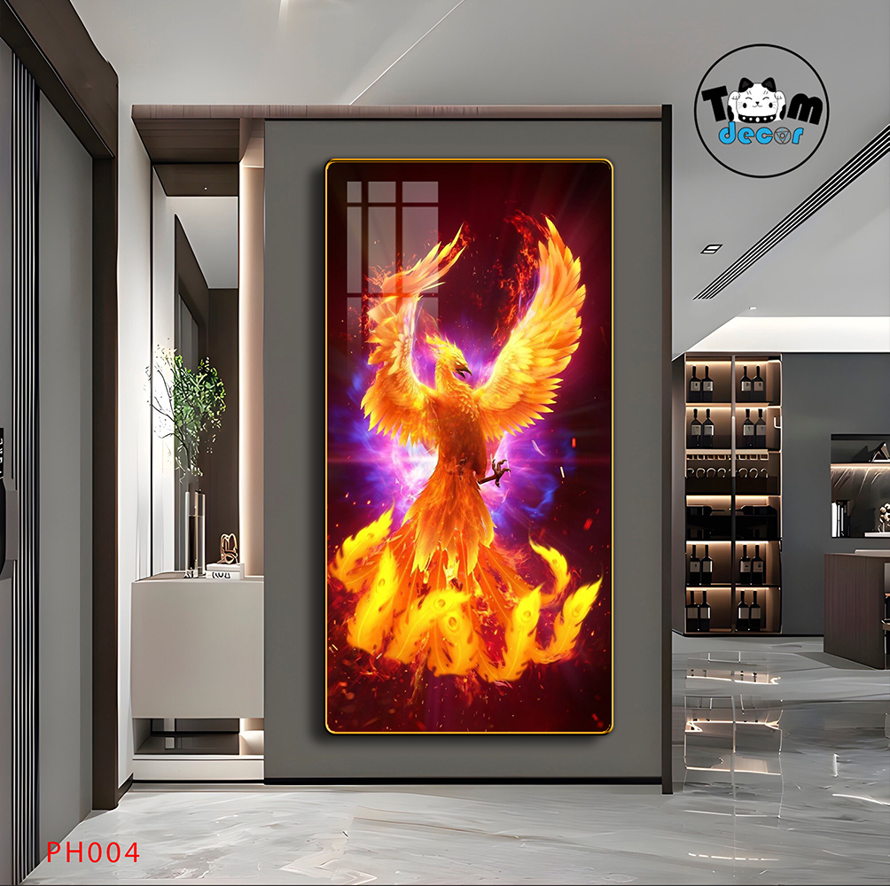 Tranh Tráng Gương Phượng Hoàng Rực Lửa - Tranh Phong Thuỷ Cao Cấp Treo Tường PH004