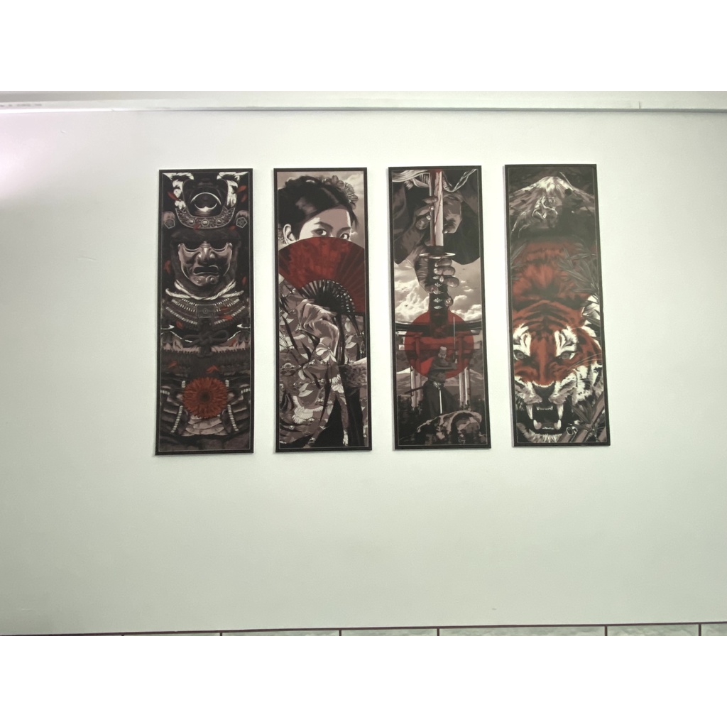 Bộ 4 tranh nhựa mặt gương dán tường formex dày 5mm dán tường sammurai - tranh cổ - hình xăm -chiến binh sắt