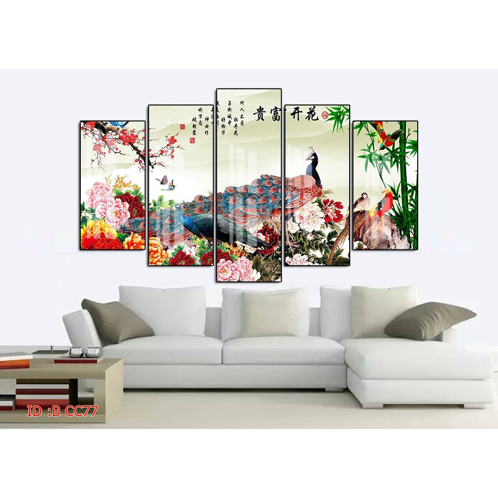 Tranh canvas treo tường chim công có khung