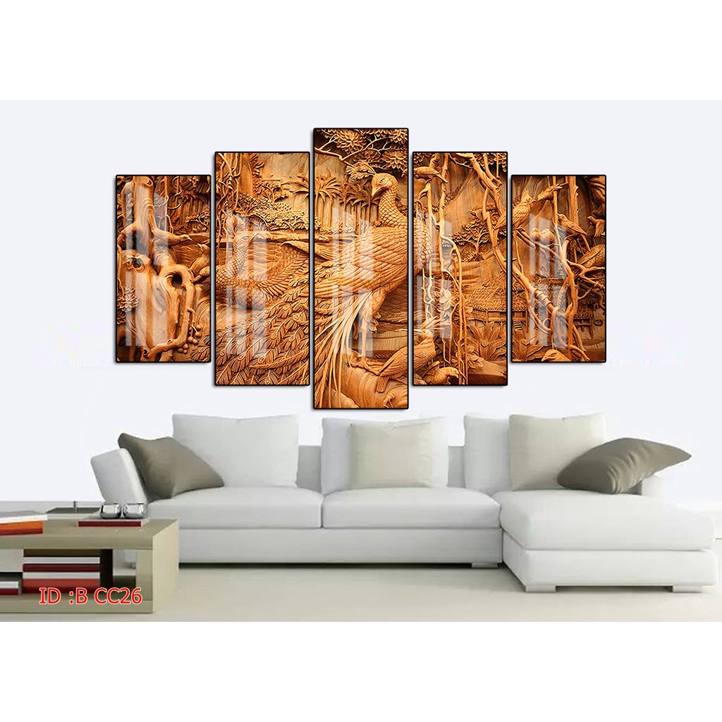 Tranh canvas treo tường chim công có khung