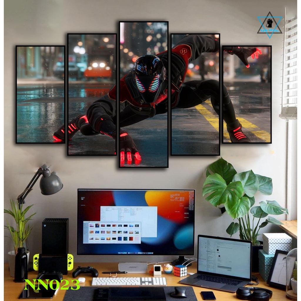 Tranh canvas người nhện có khung treo tường 5 bức ghép