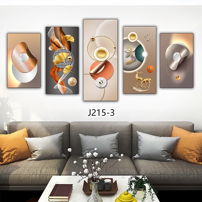 Bộ 5 tranh gỗ tráng gương hoặc tranh canvas hiện đại có khung decor đẹp