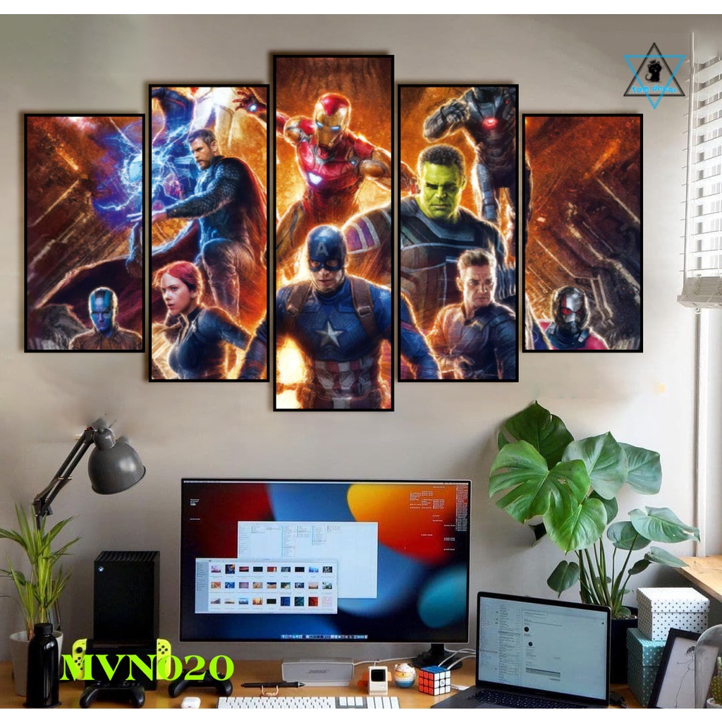 Tranh canvas người nhện có khung treo tường 5 bức ghép