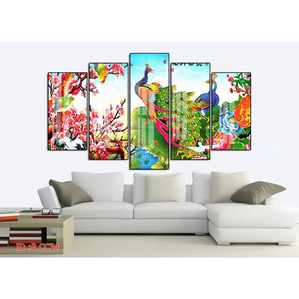 Tranh canvas treo tường chim công có khung