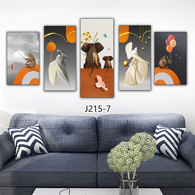 Bộ 5 tranh gỗ tráng gương hoặc tranh canvas hiện đại có khung decor đẹp