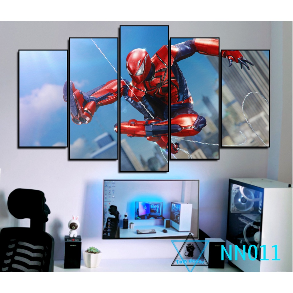 Tranh canvas người nhện có khung treo tường 5 bức ghép