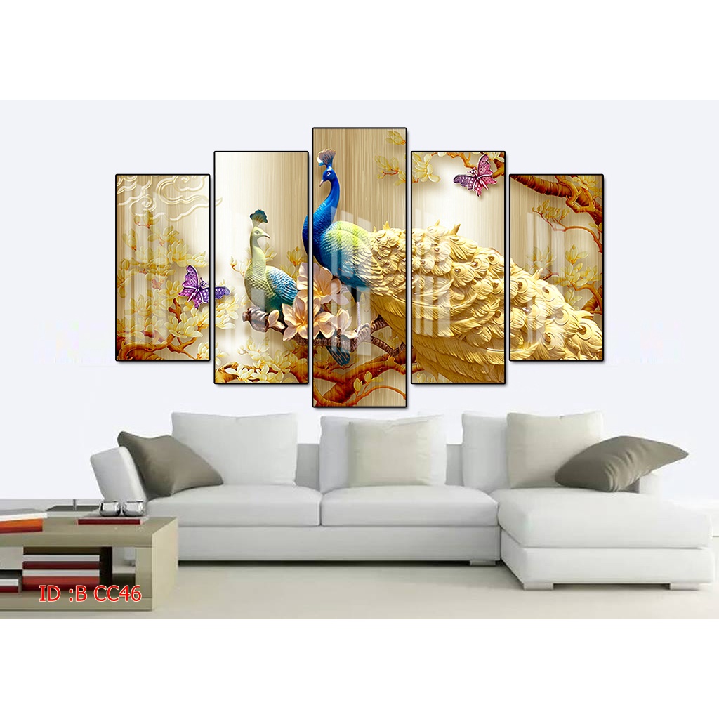 Tranh canvas treo tường chim công có khung