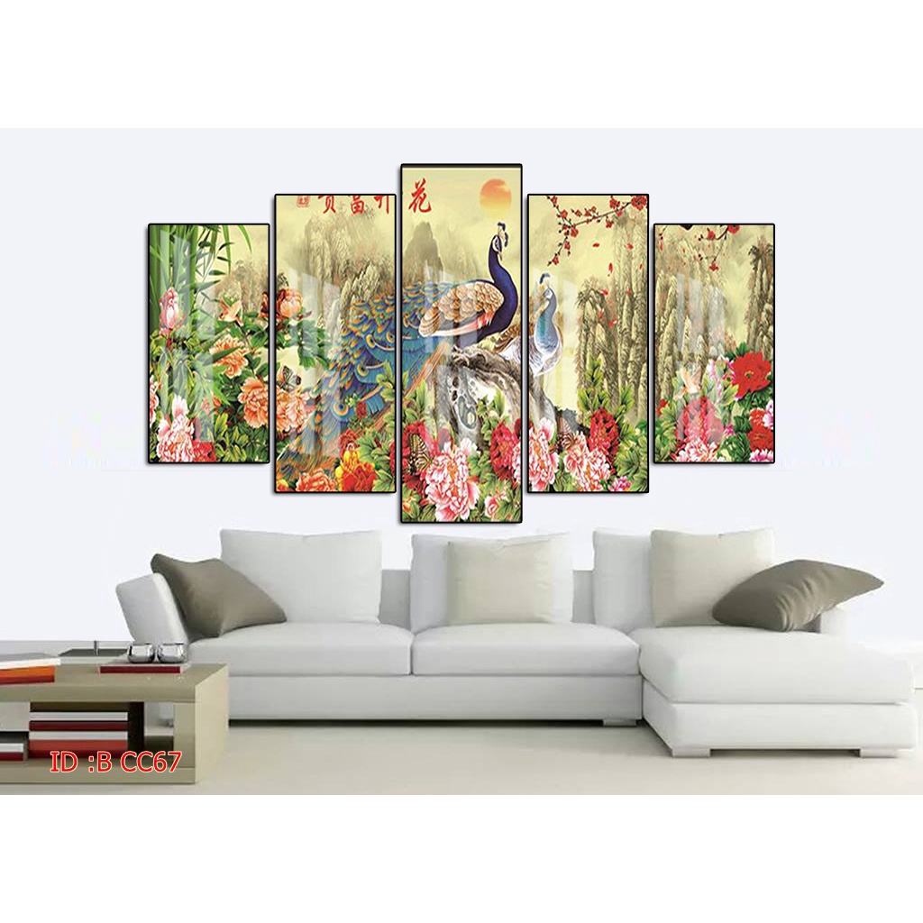 Tranh canvas treo tường chim công có khung