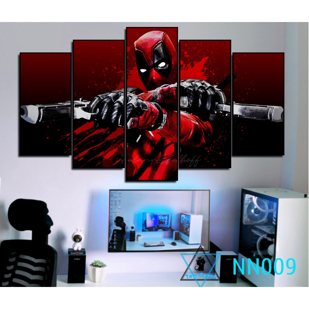 Tranh canvas người nhện có khung treo tường 5 bức ghép