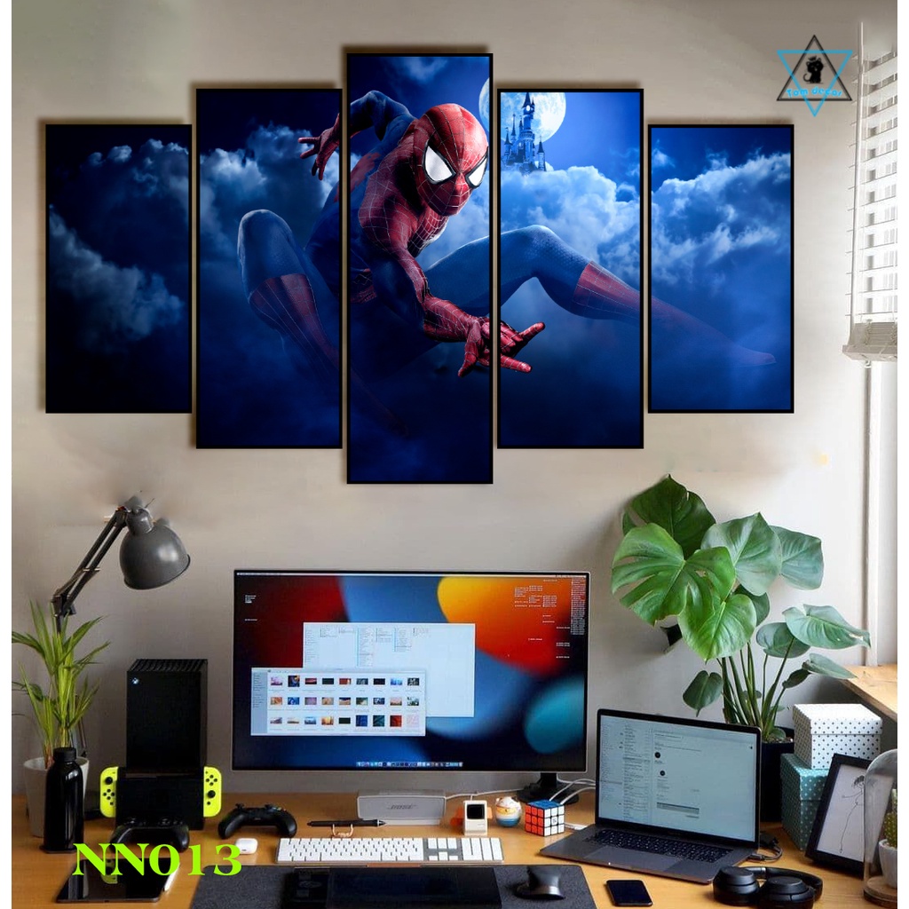 Tranh canvas người nhện có khung treo tường 5 bức ghép