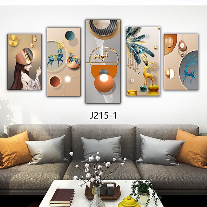 Bộ 5 tranh gỗ tráng gương hoặc tranh canvas hiện đại có khung decor đẹp