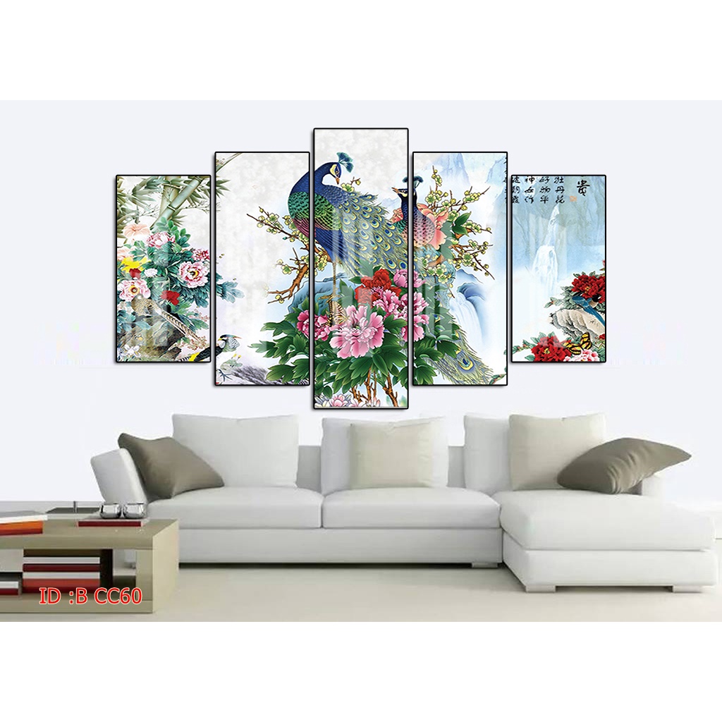 Tranh canvas treo tường chim công có khung