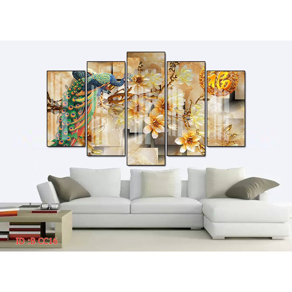 Tranh canvas treo tường chim công có khung
