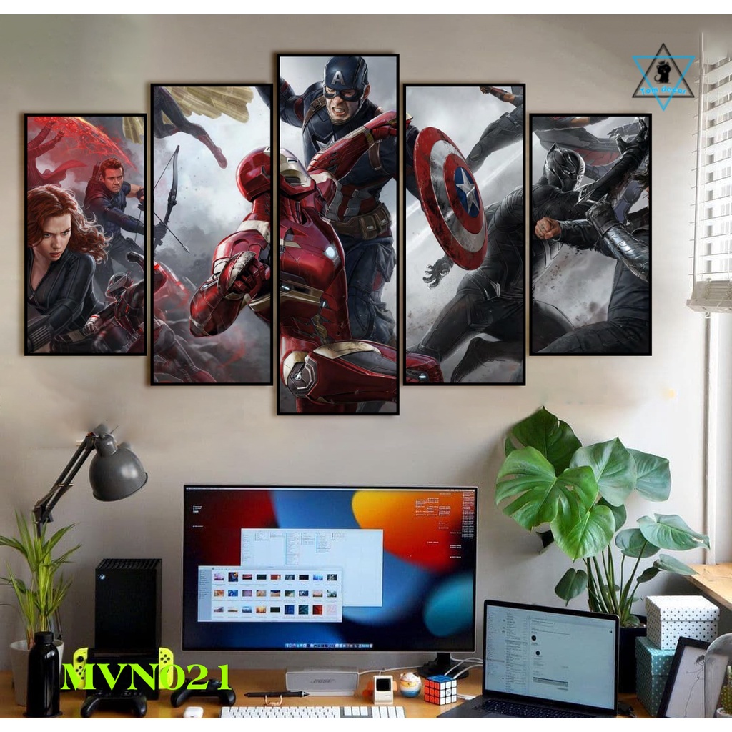 Tranh canvas người nhện có khung treo tường 5 bức ghép