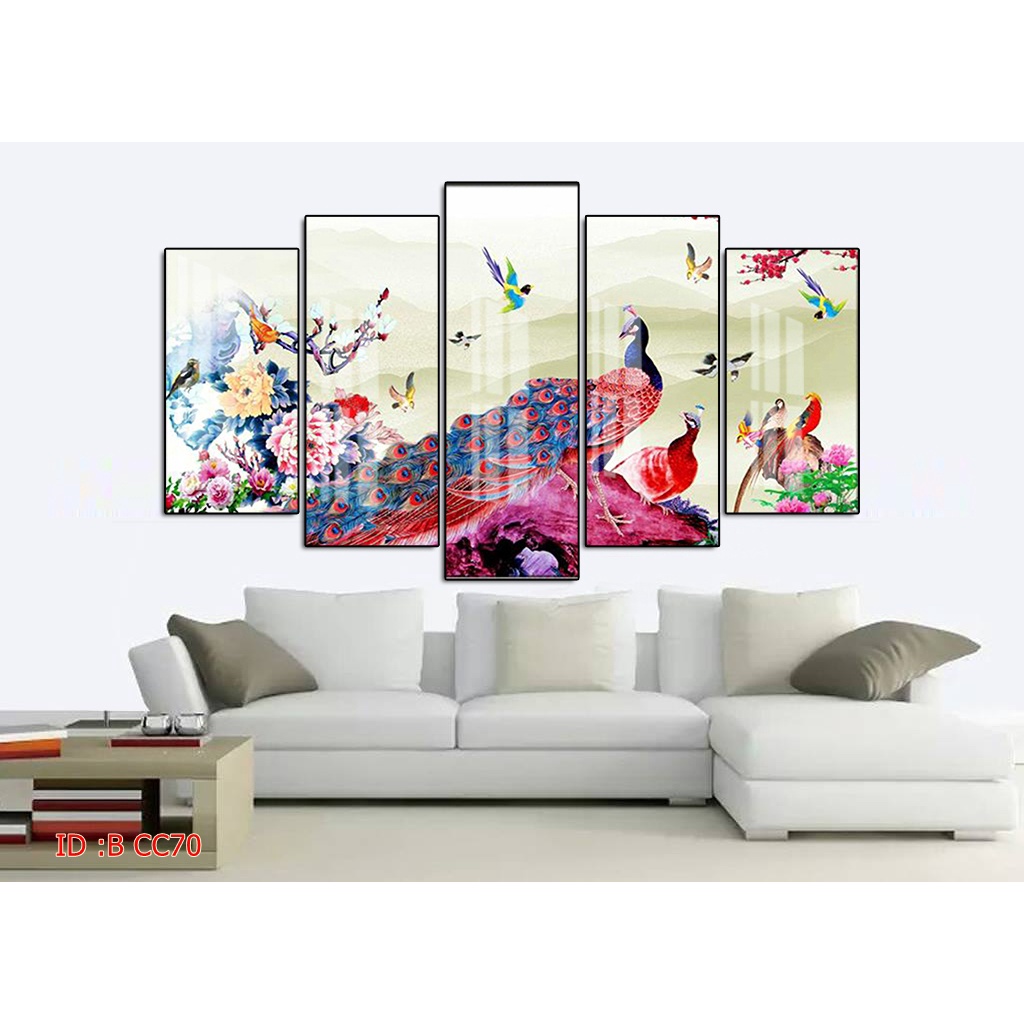 Tranh canvas treo tường chim công có khung