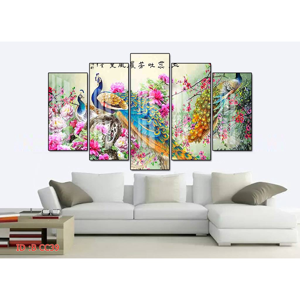 Tranh canvas treo tường chim công có khung