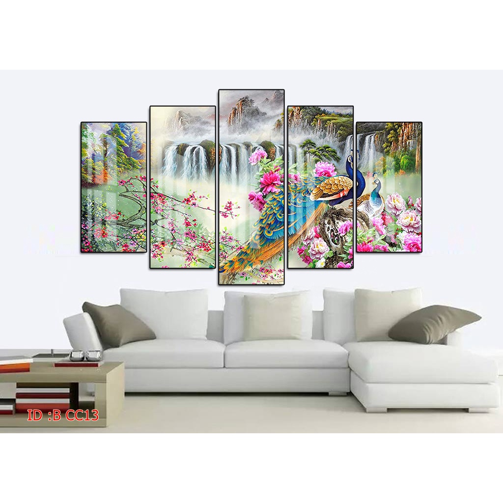 Tranh canvas treo tường chim công có khung