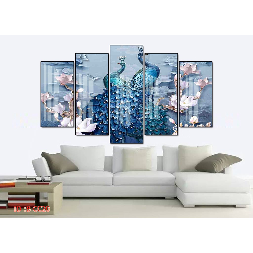 Tranh canvas treo tường chim công có khung