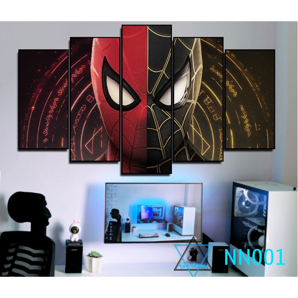 Tranh canvas người nhện có khung treo tường 5 bức ghép
