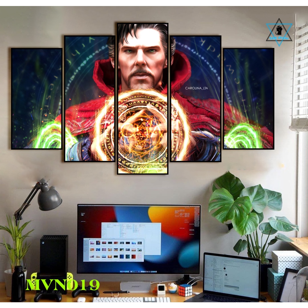 Tranh canvas người nhện có khung treo tường 5 bức ghép