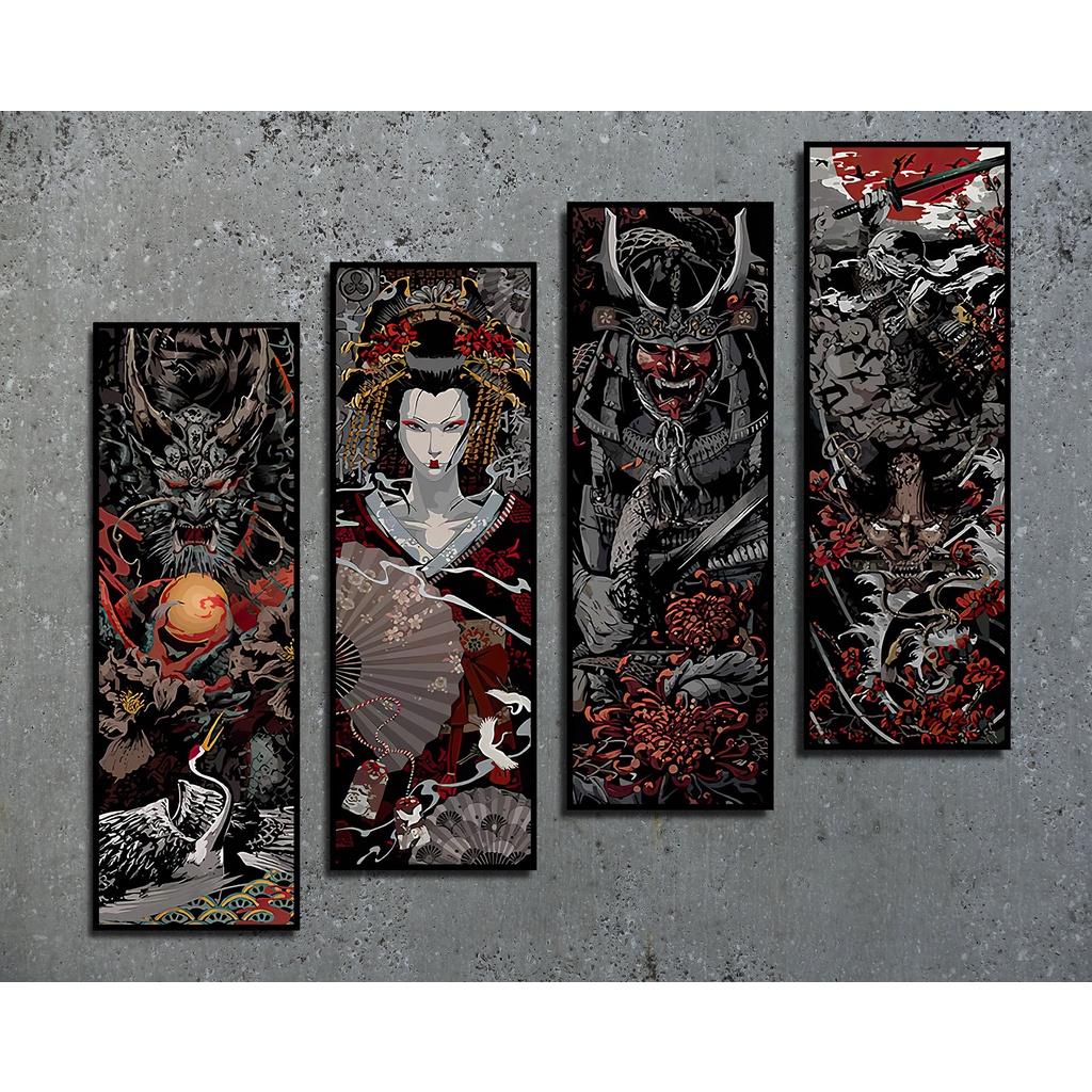 Tranh vải canvas cổ nhật có khung treo tường Decor tatto,barber,cofe...CN3