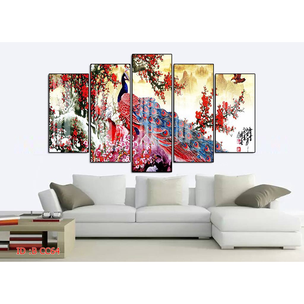 Tranh canvas treo tường chim công có khung