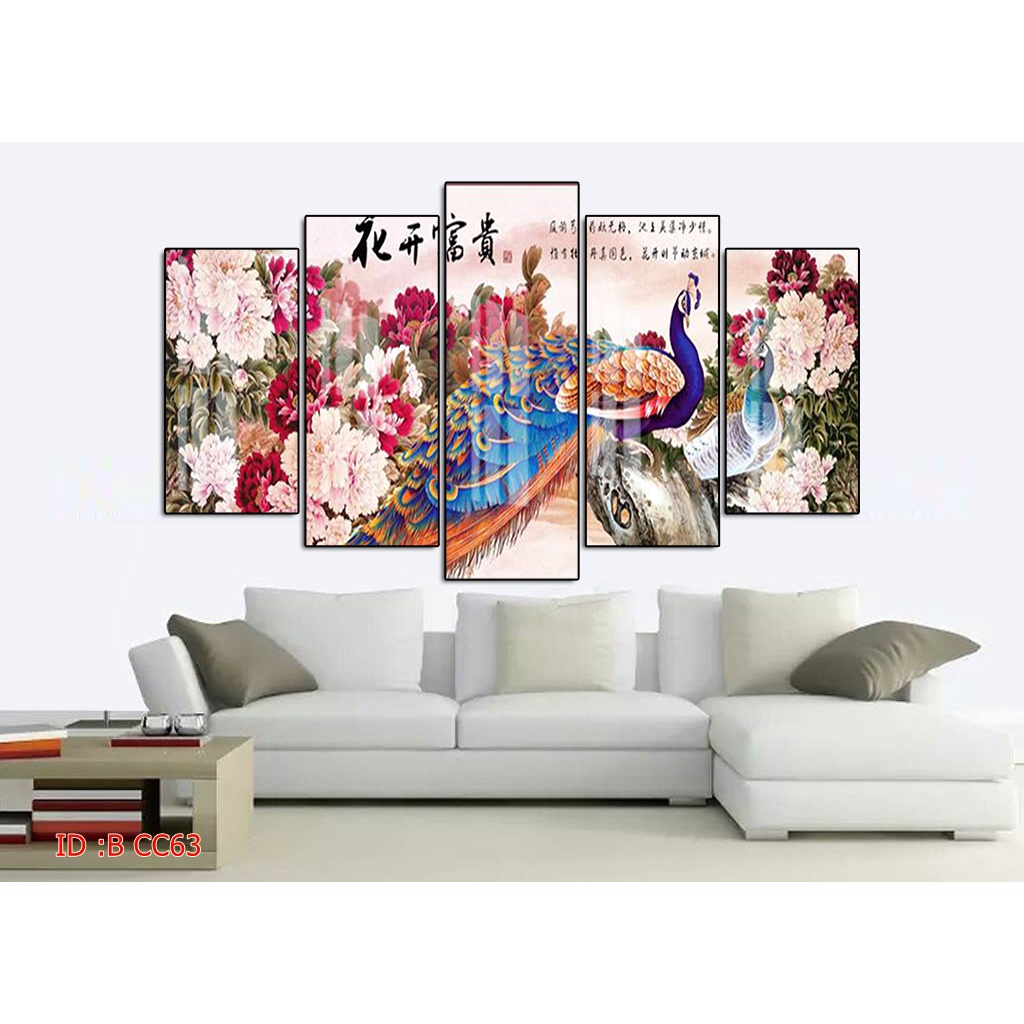 Tranh canvas treo tường chim công có khung