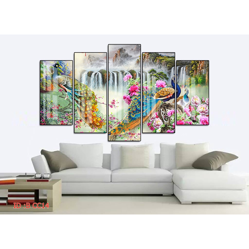 Tranh canvas treo tường chim công có khung