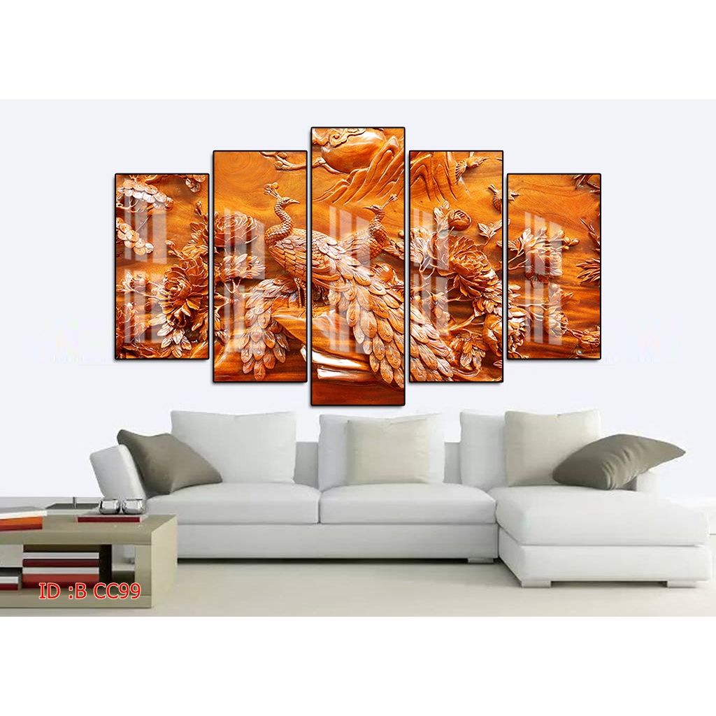 Tranh canvas treo tường chim công có khung