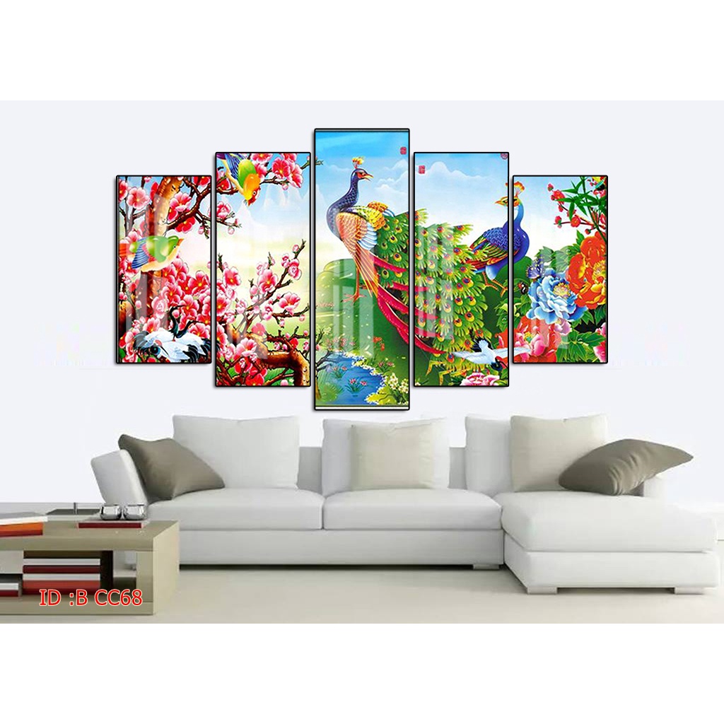 Tranh canvas treo tường chim công có khung