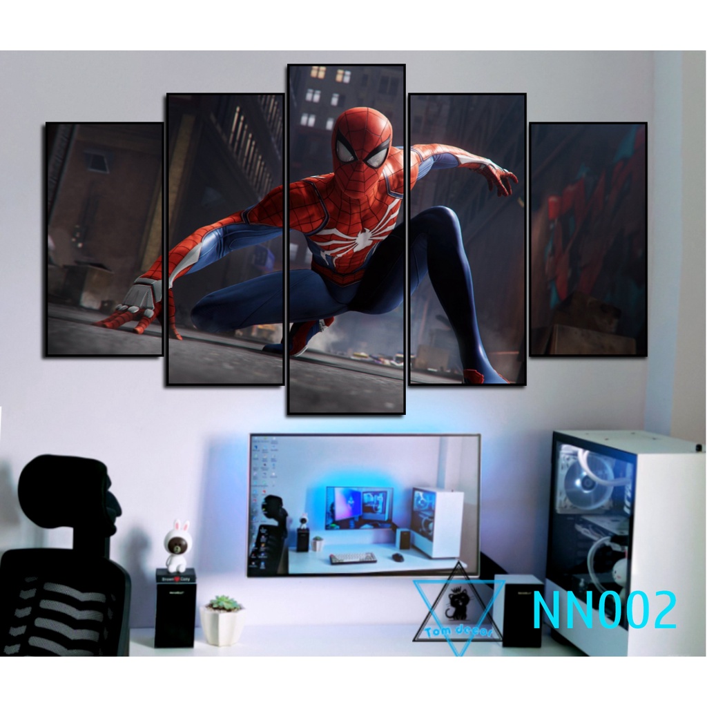 Tranh canvas người nhện có khung treo tường 5 bức ghép