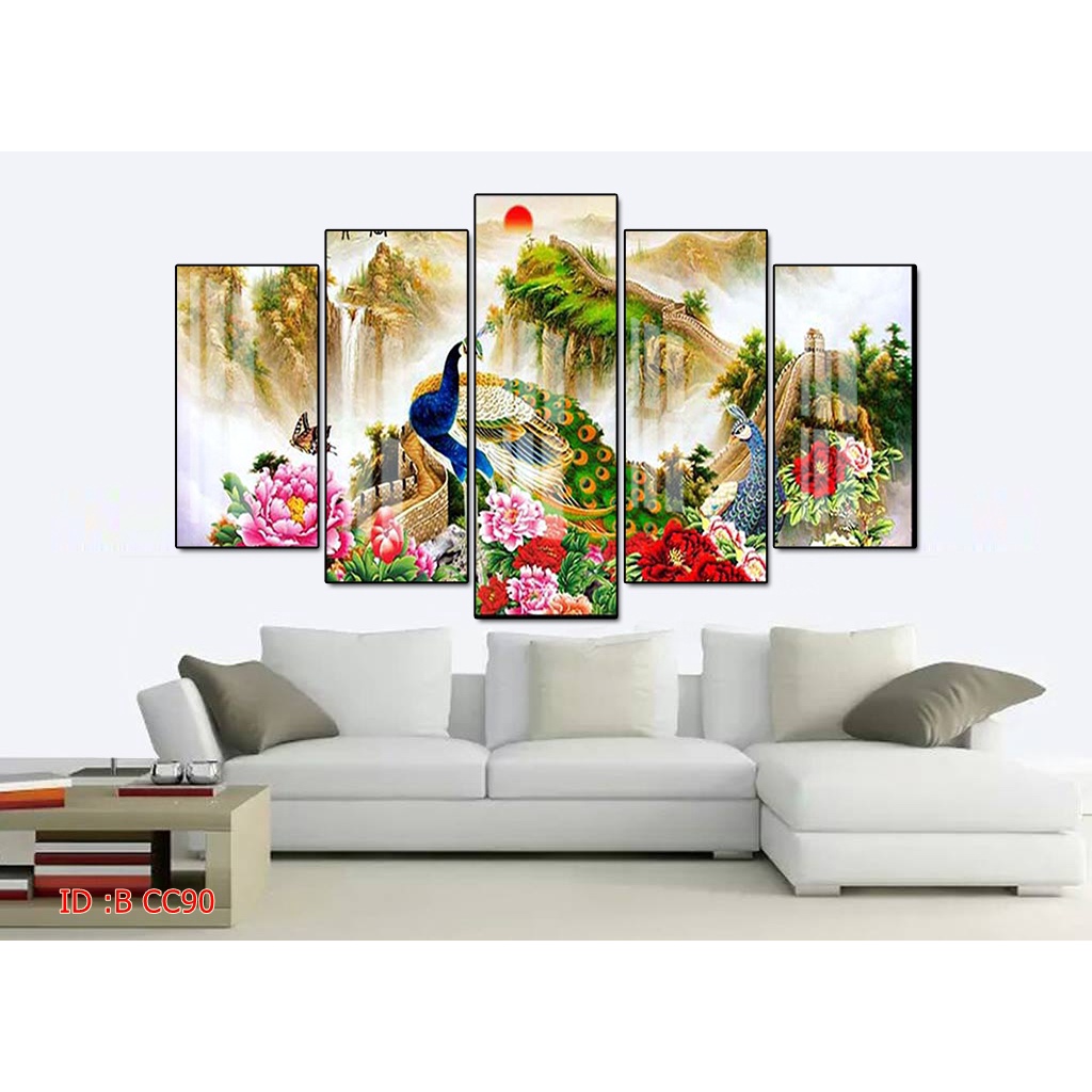 Tranh canvas treo tường chim công có khung