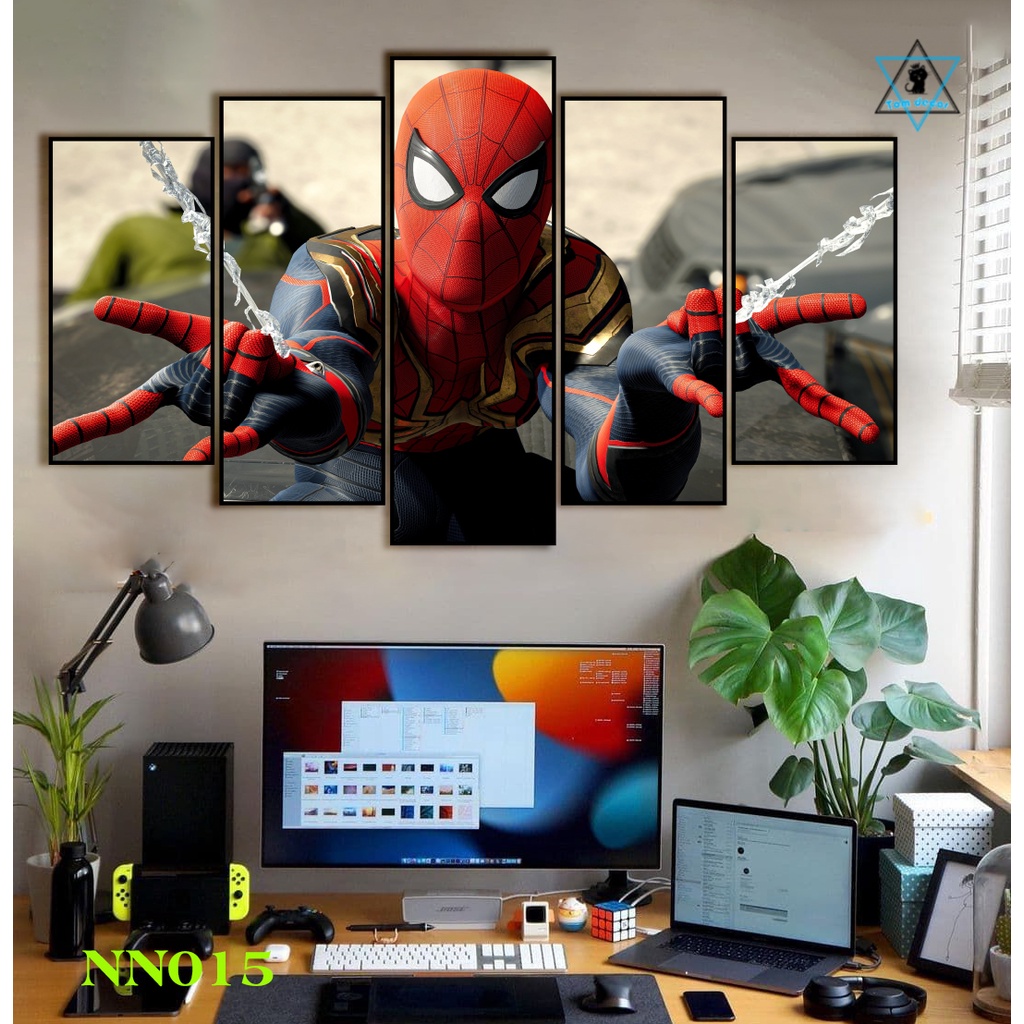 Tranh canvas người nhện có khung treo tường 5 bức ghép