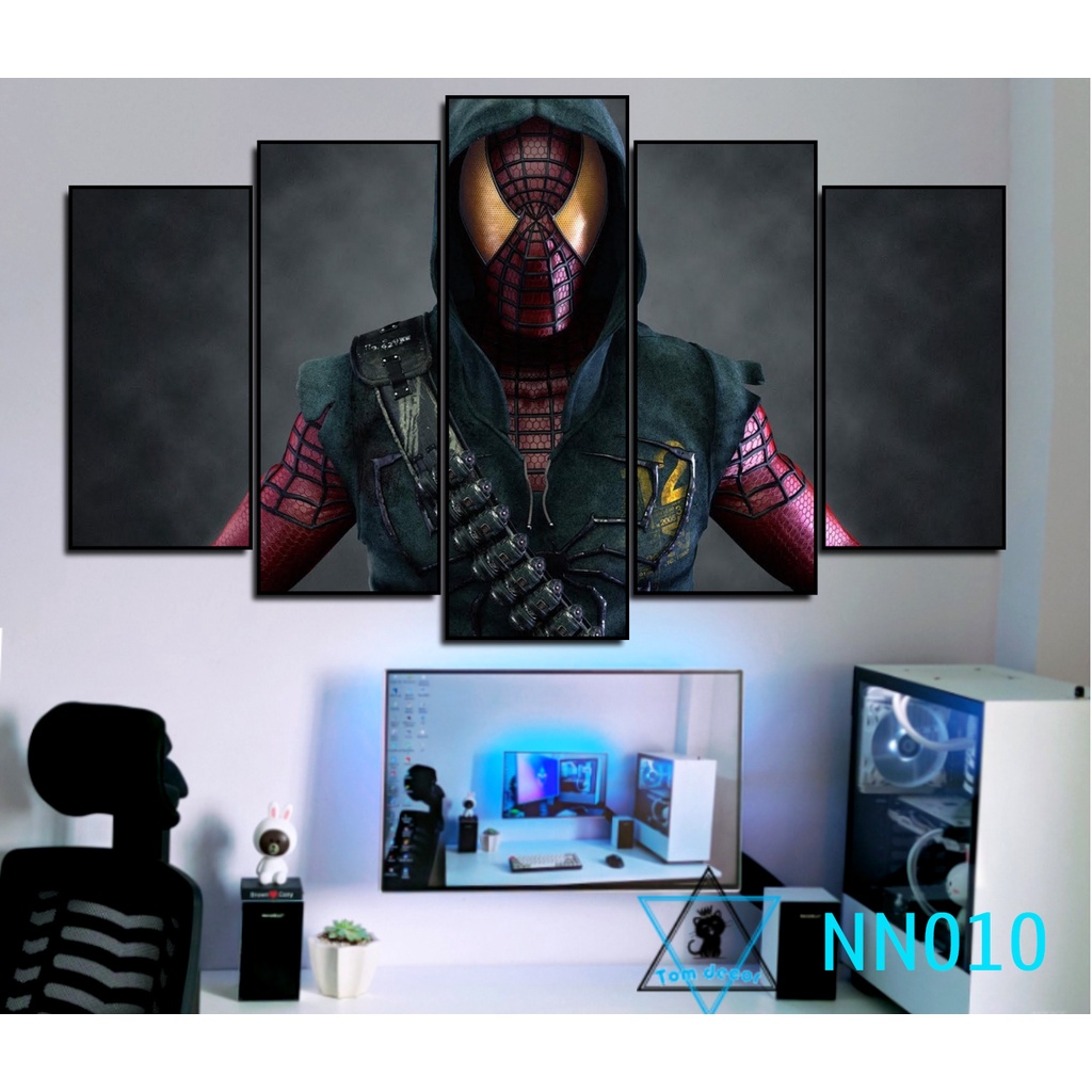 Tranh canvas người nhện có khung treo tường 5 bức ghép