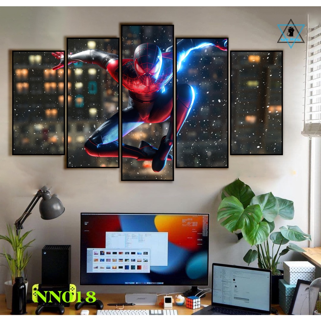 Tranh canvas người nhện có khung treo tường 5 bức ghép