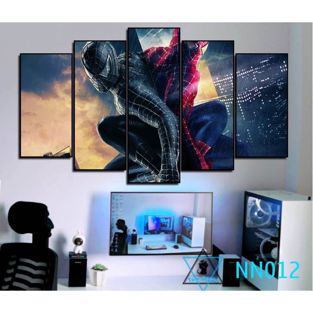 Tranh canvas người nhện có khung treo tường 5 bức ghép