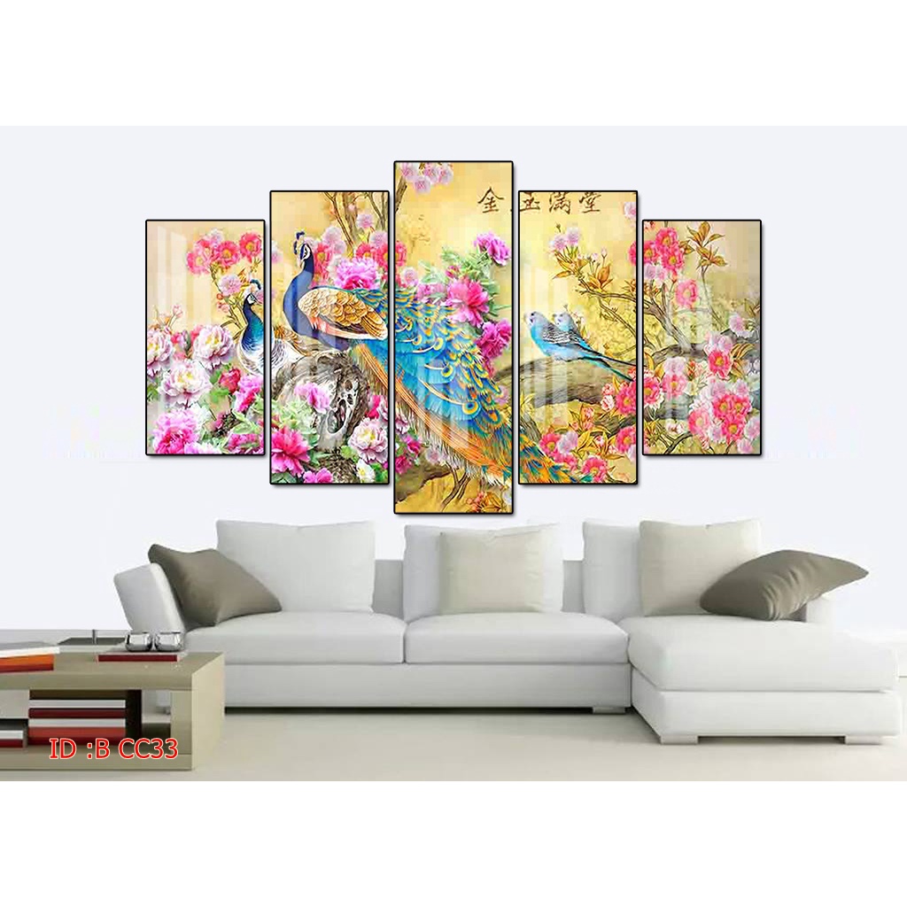 Tranh canvas treo tường chim công có khung