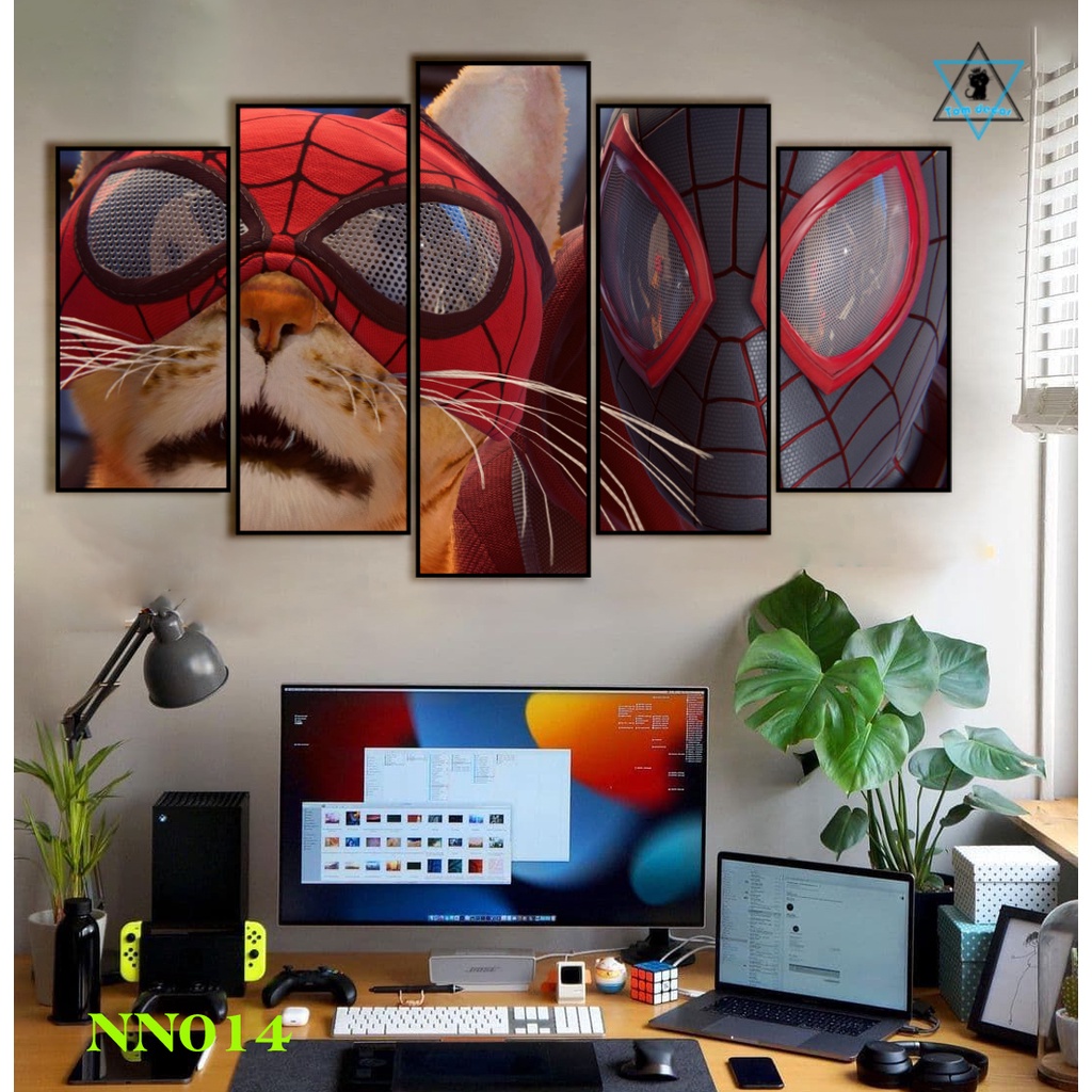 Tranh canvas người nhện có khung treo tường 5 bức ghép