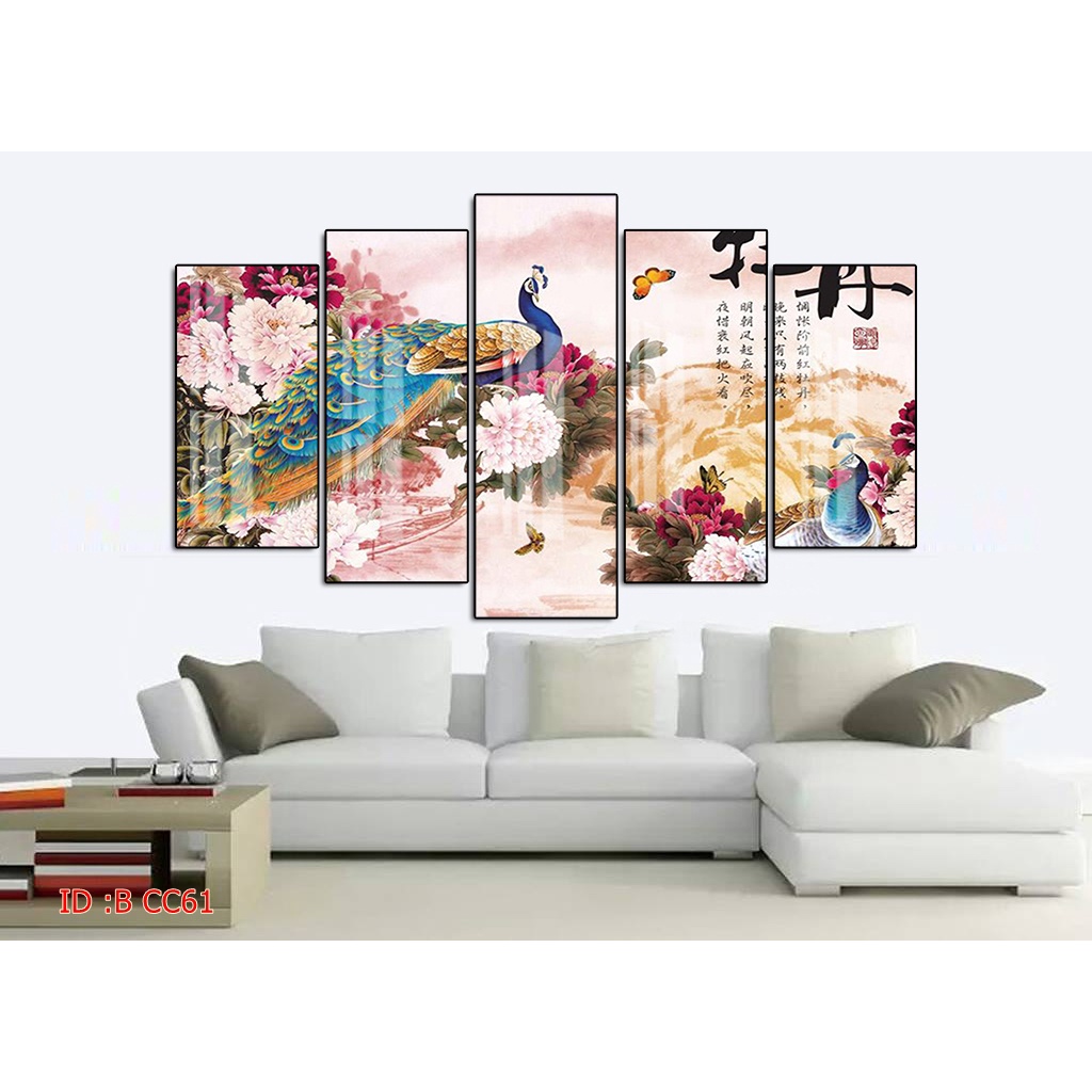 Tranh canvas treo tường chim công có khung