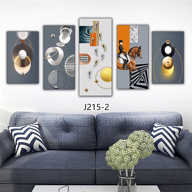 Bộ 5 tranh gỗ tráng gương hoặc tranh canvas hiện đại có khung decor đẹp