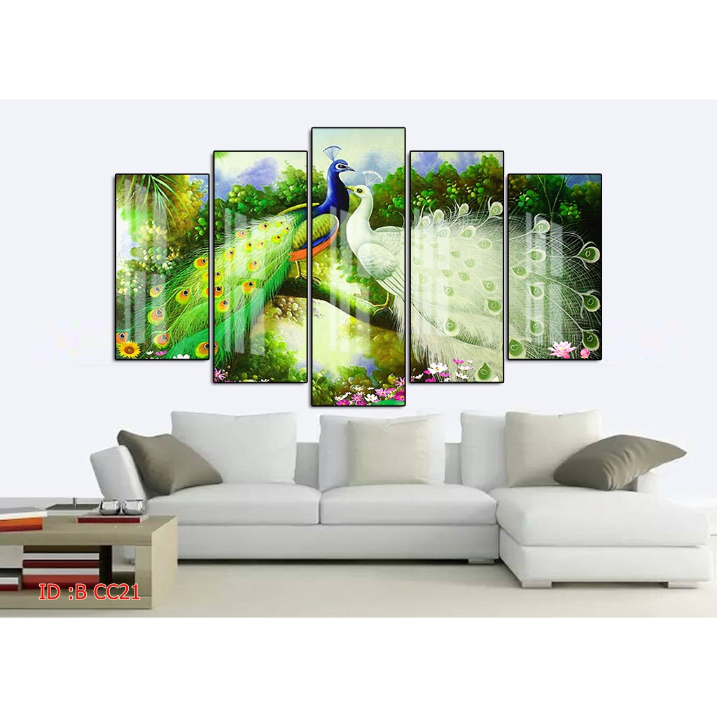 Tranh canvas treo tường chim công có khung