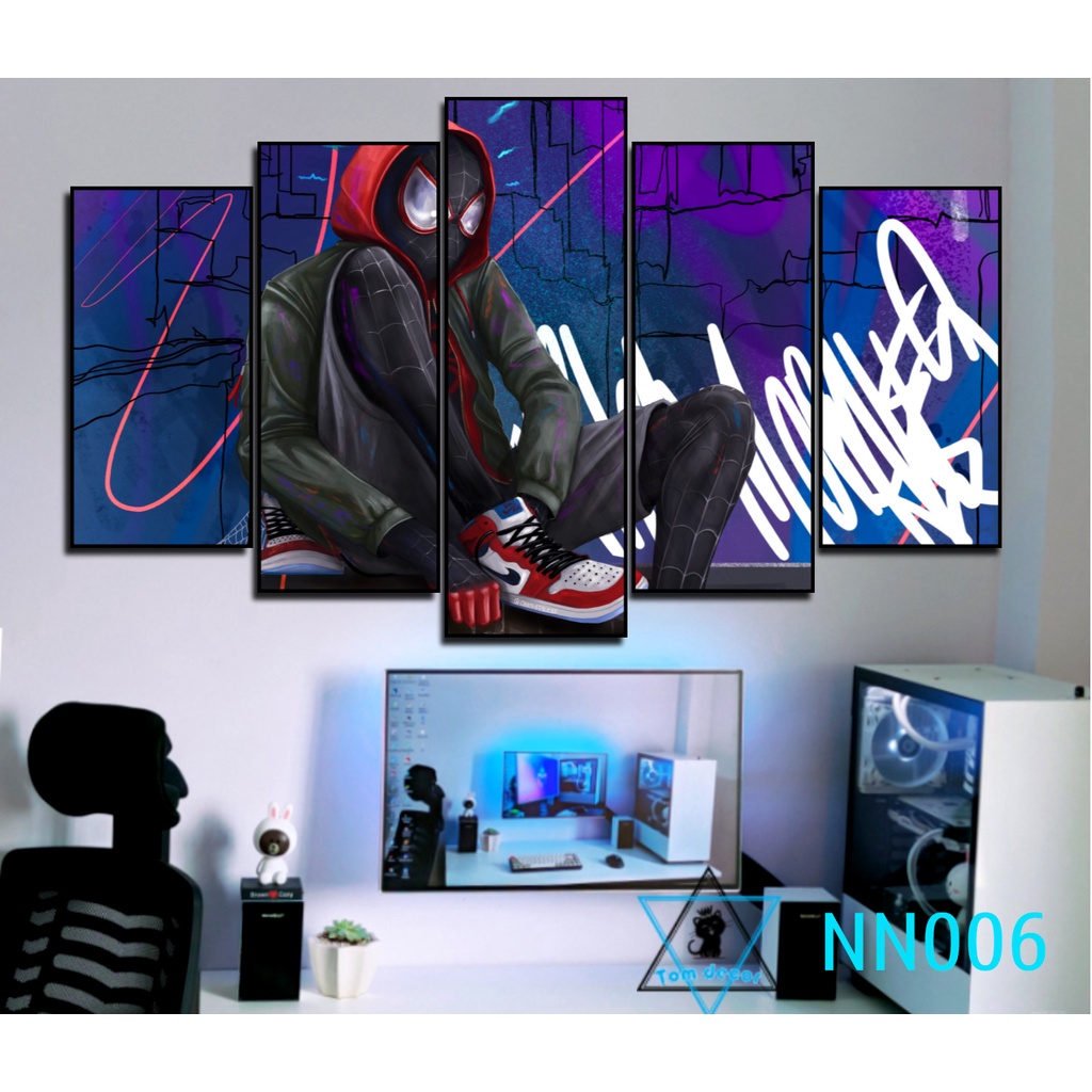 Tranh canvas người nhện có khung treo tường 5 bức ghép