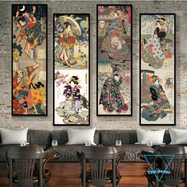 Bộ 4 tranh canvas size cực lớn sammurai cổ nhật trang trí tiệm tatto cà phê nhà hàng...